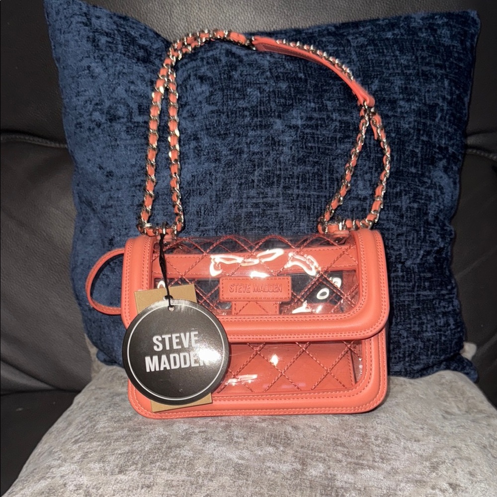 Steve Madden Pink Shoulder Bag with Braided Strap and Flap Closure
